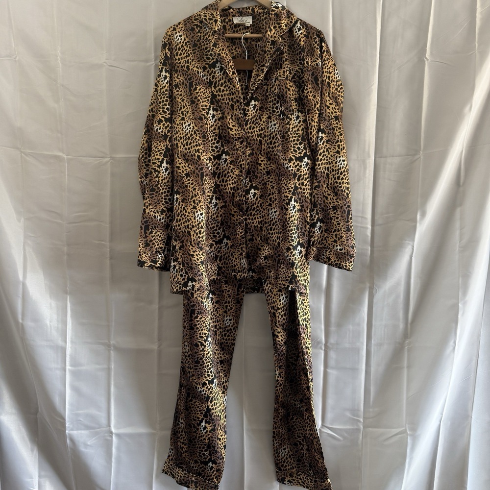 Vintage Long Elegant Legs Satin Animal Print Leopard Pajama Set Sz S*see Pics